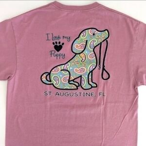 St. Augustine Florida Beach Pup I LOVE MY PUPPY T Shirt WOMENS M Dusty Rose Dog